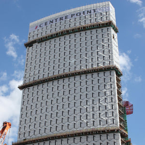 Scaffold advertising on building