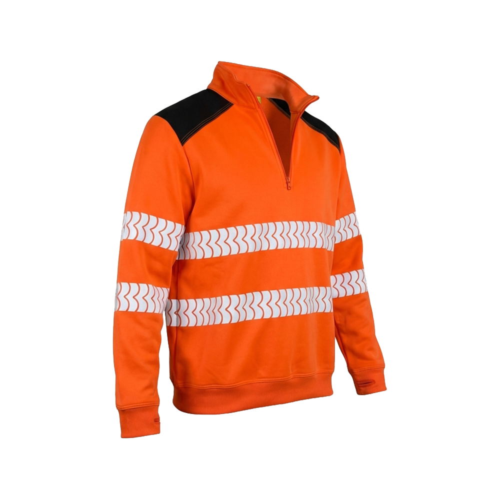 Orange BIGBEN® ULTRATUFF® Hi-Vis Zip Neck Sweatshirt from the side.