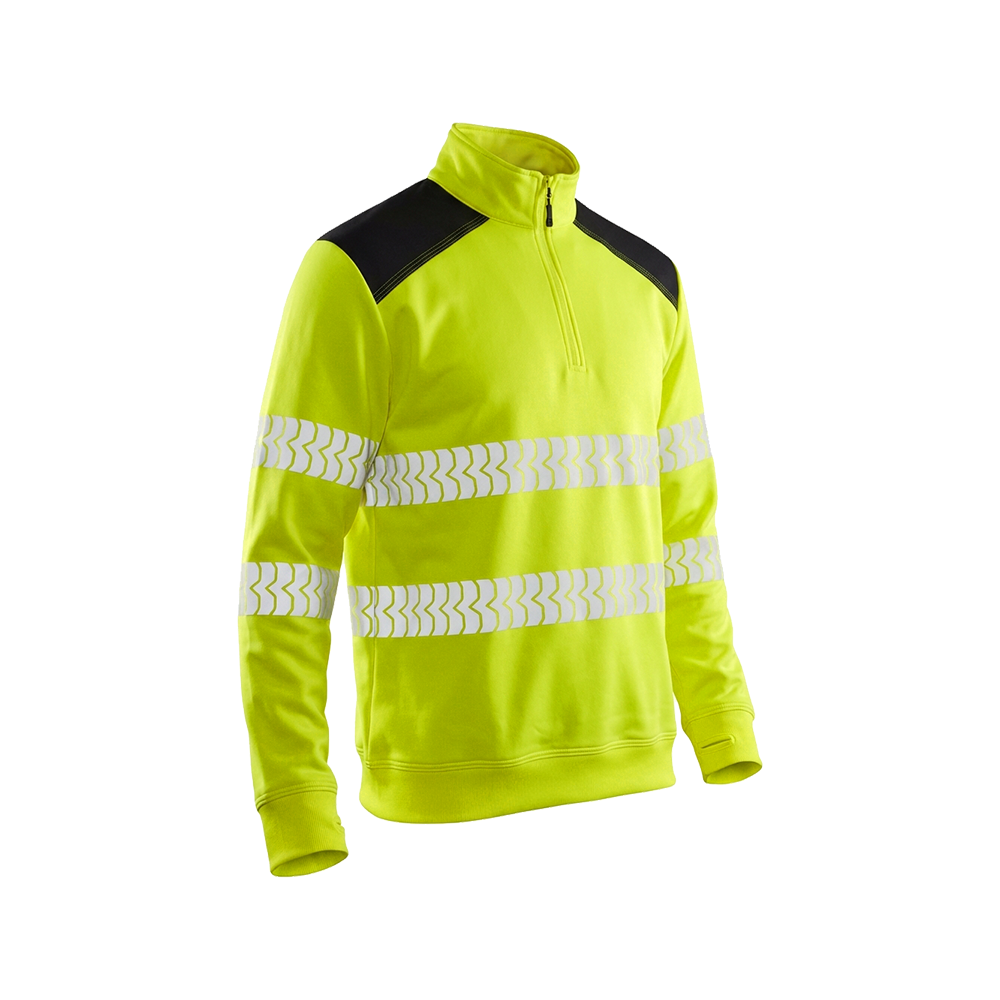 Yellow BIGBEN® ULTRATUFF® Hi-Vis Zip Neck Sweatshirt from the side.