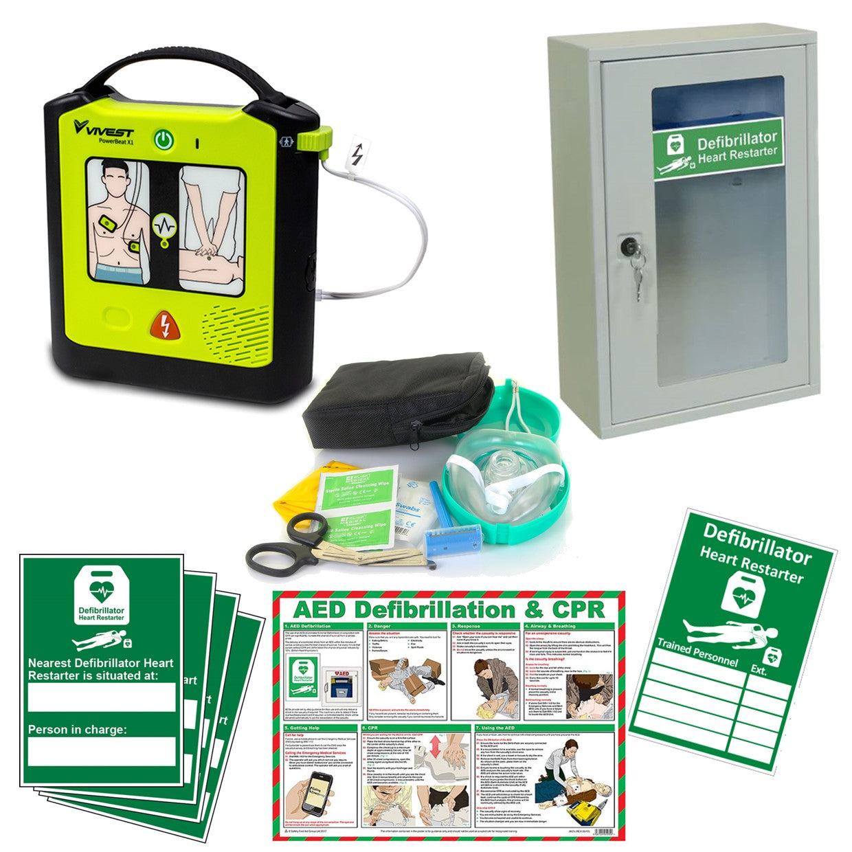 Semi-Automatic Defibrillator AED Indoor Kit with Wall Cabinet & Key, P