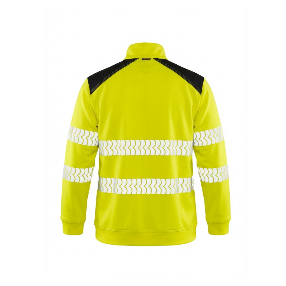Yellow BIGBEN® ULTRATUFF® Hi-Vis Zip Neck Sweatshirt from the back.