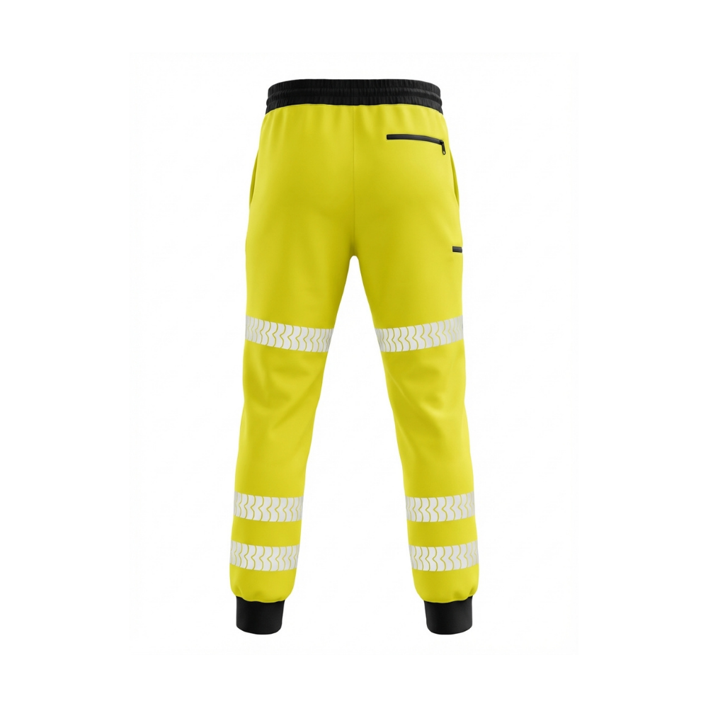 Yellow BIGBEN® ULTRATUFF® Hi-Vis Flexi Cargo Trousers from the back.