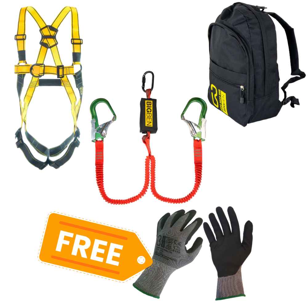 BIGBEN® BIGGUY Backpack Harness Kit with Twin Elasticated Lanyard with 2x Alloy Scaffold Hooks - MPG Offer
