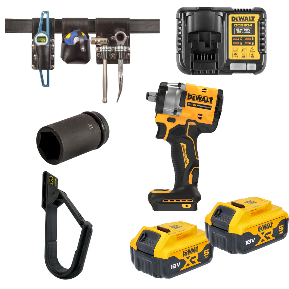 BIGBEN Leather Belt & Tools Kit with DeWalt Impact Wrench Kit