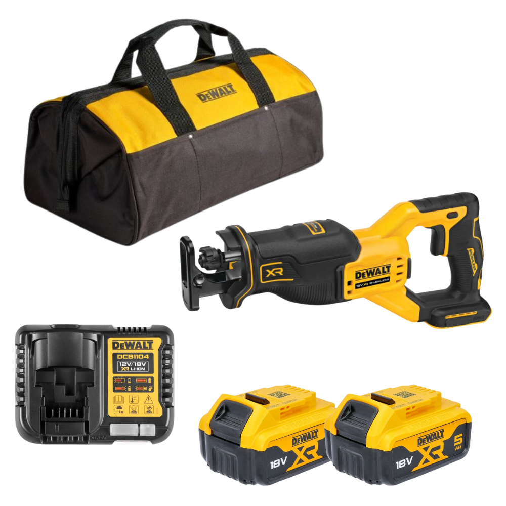 DeWalt DCS382N-XJ Brushless Recip Saw - 2x 5Ah Batteries, Charger & Bag