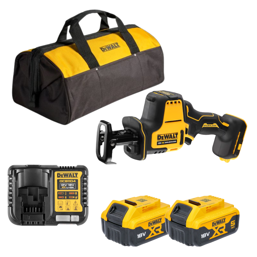 DeWalt DCS369N-XJ Brushless Compact Recip Saw -  2x 5Ah Batteries, Charger & Bag
