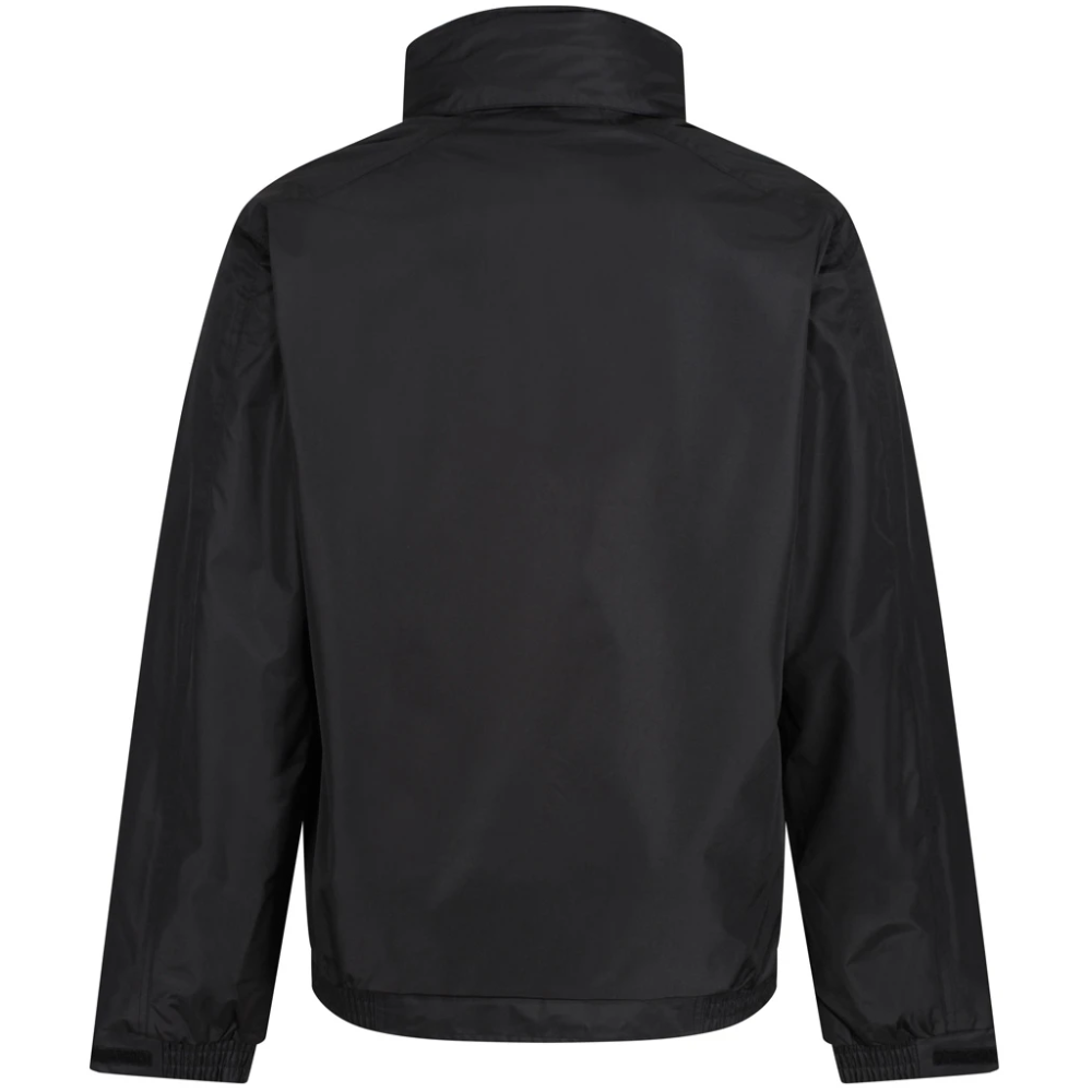 A black lightweight jacket with a high stand-up collar and long sleeves, shown from the back against a plain white background.