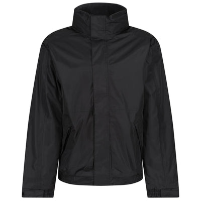 A black lightweight jacket with a stand-up collar, front zipper, and zippered hand pockets, shown against a plain white background.