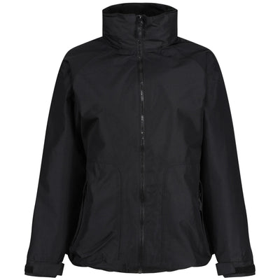 A black lightweight jacket with a high stand-up collar, full front zipper, and zippered hand pockets, shown on a plain white background.