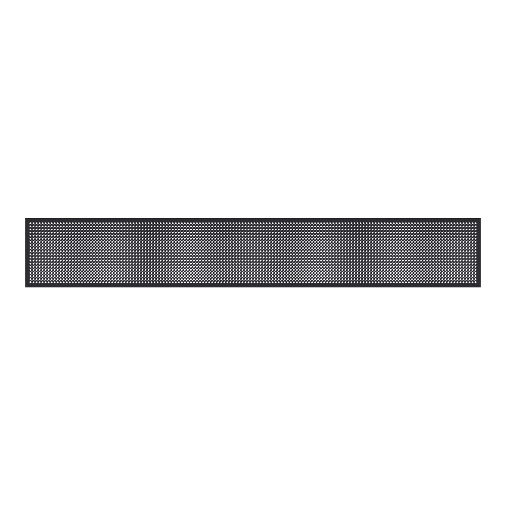 A long, narrow rectangular black mesh or grille panel with a fine grid pattern, centered horizontally on a plain white background.