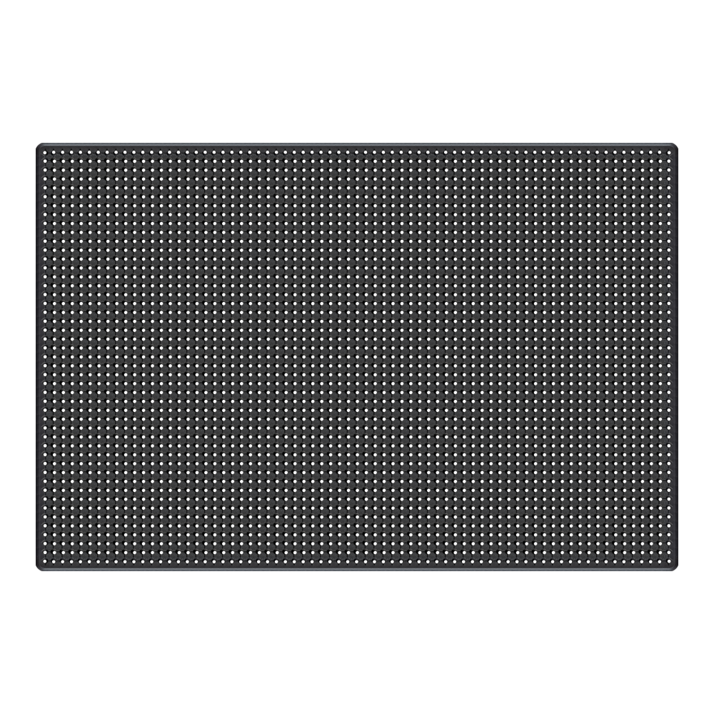 A rectangular black mat with a uniform grid of small white dots, shown flat against a solid white background.