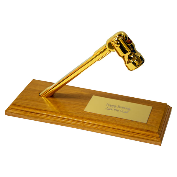 'The Ultimate' Leach's 24 Carat Gold Plated Spanner Presentation Stand & Engraved Brass Plaque
