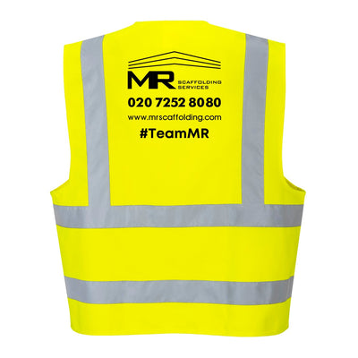 Hi Vis Vest Class 2, Yellow, c/w 1 Colour MR Scaffolding Logo Front & Rear