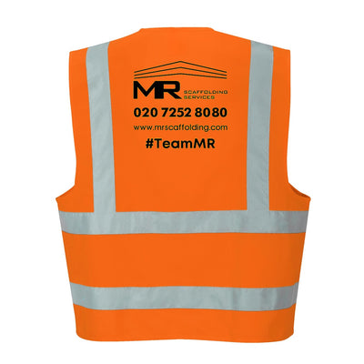 Hi Vis Vest Class 2, Orange, c/w 1 Colour MR Scaffolding Logo Front & Rear