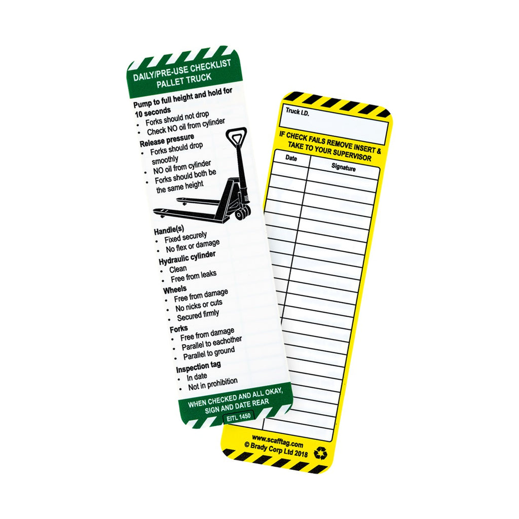 Pallet Rack Inspection Tag Pallet Truck Tag Insert - Pack 10